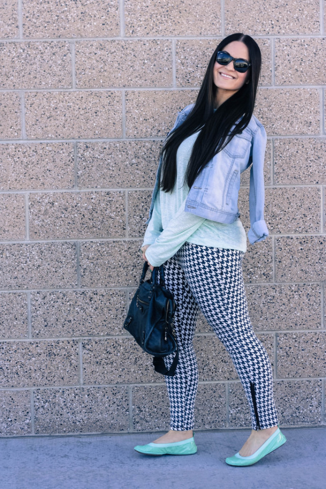 Denim Jacket and Houndstooth Pants