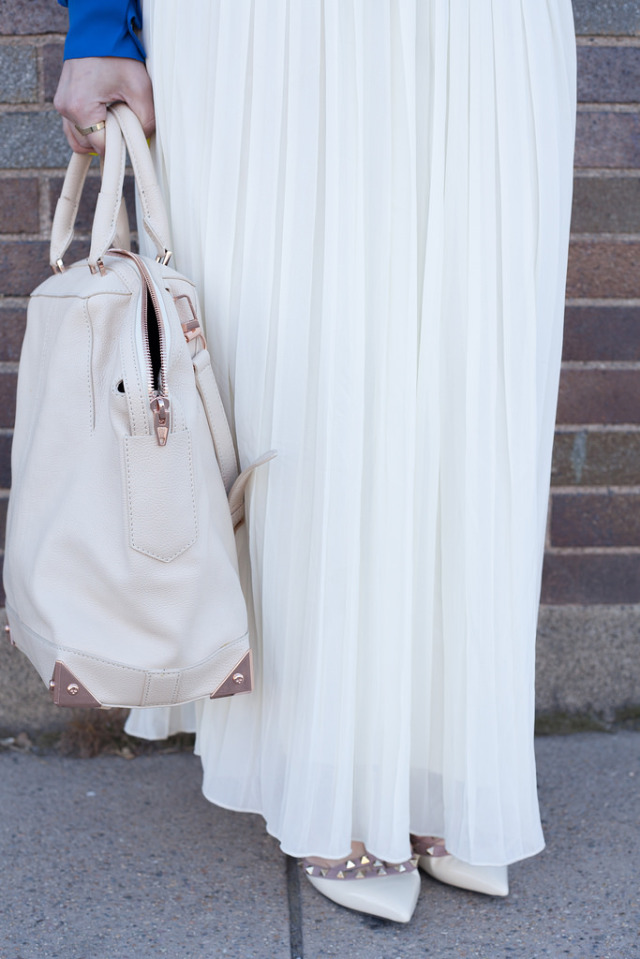 Cream pleated maxi skirt