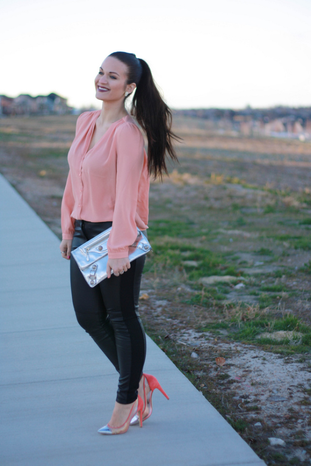 Leather Pants and Blouse