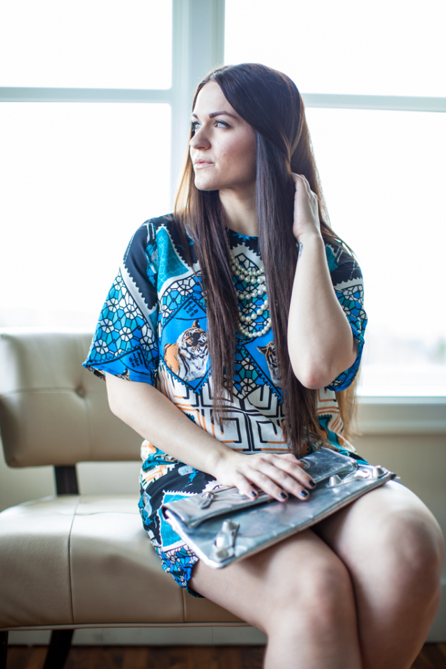 Blue Printed Shift Dress