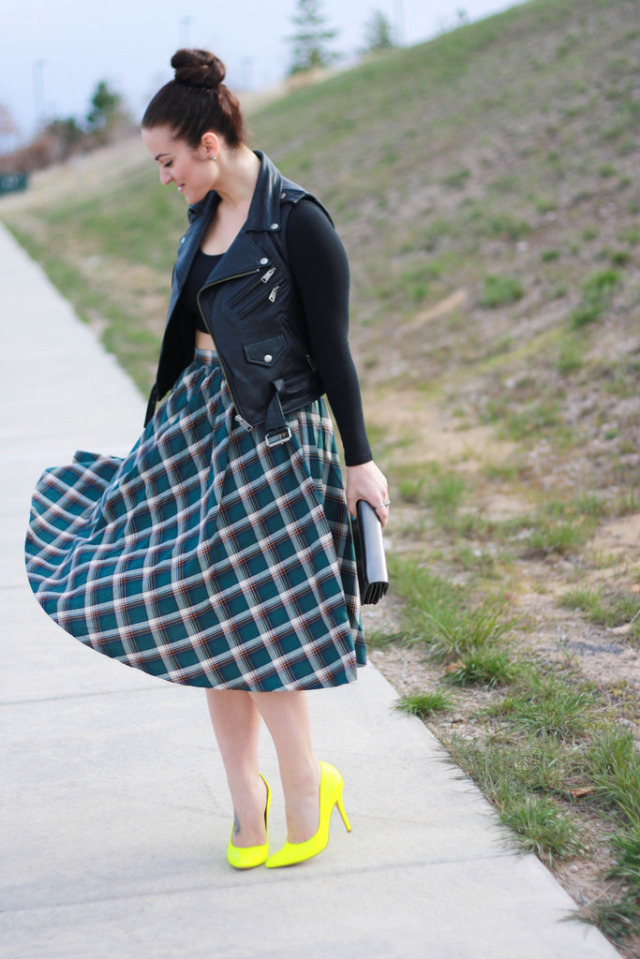 Green Plaid Midi Skirt