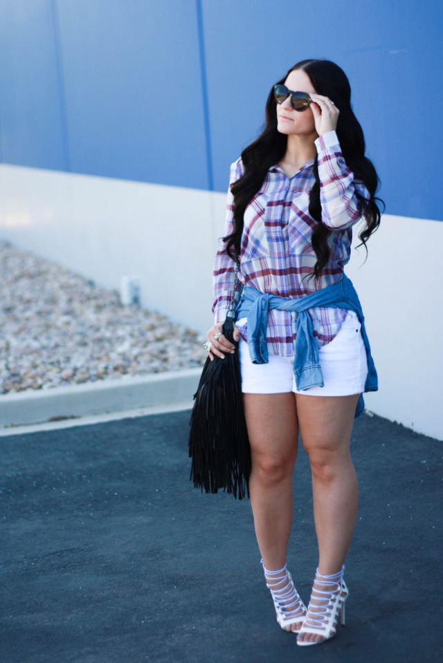 Plaid Shirt and White Shorts