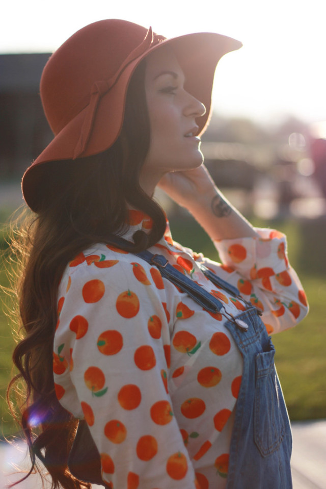 Orange Print Button Up