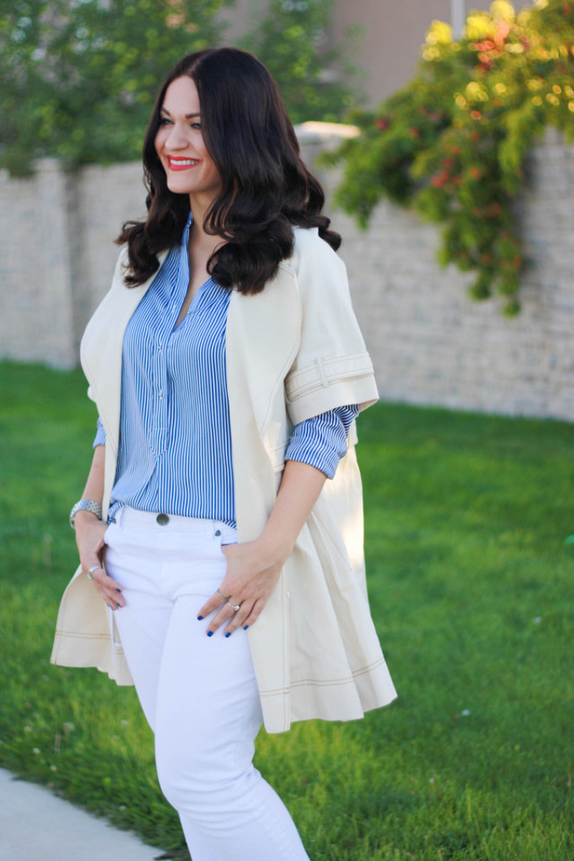 blue striped button up shirt