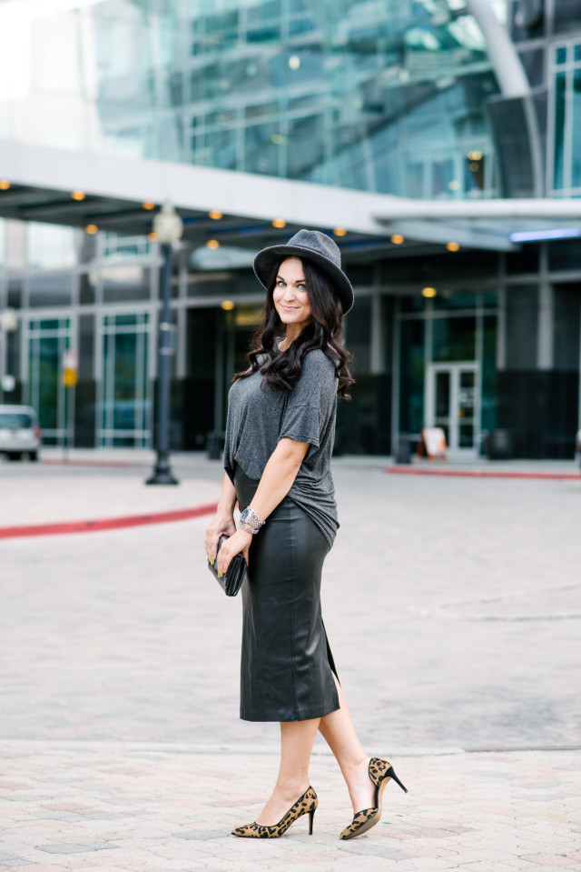 Zara Black Leather Midi Skirt