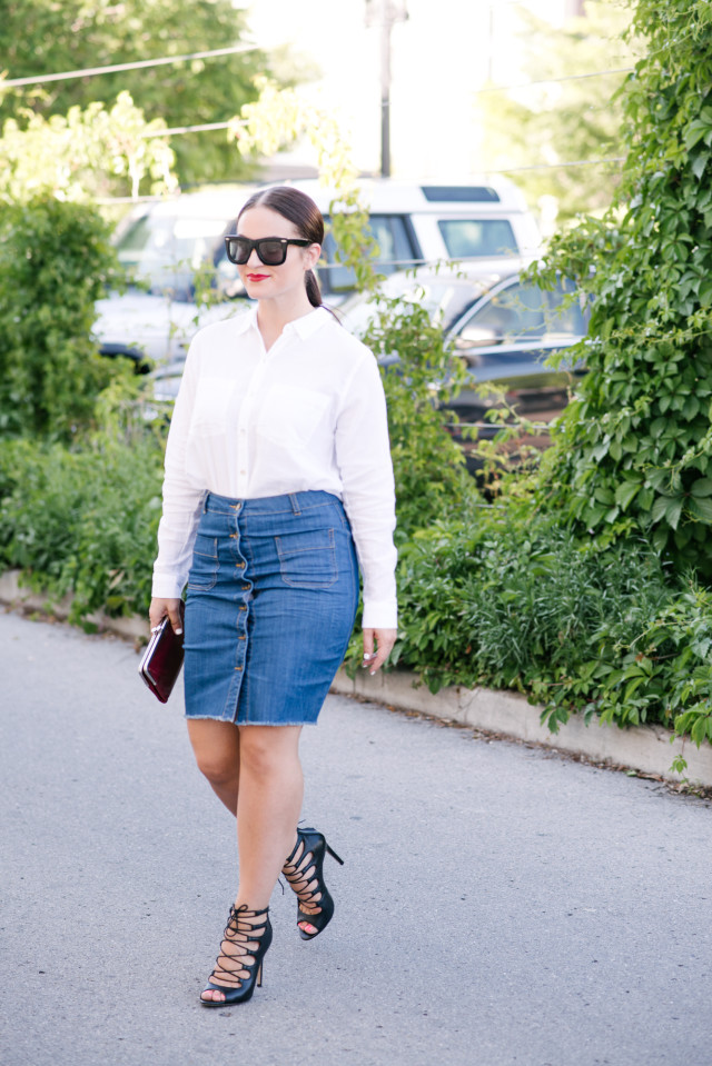 Button Up Denim Midi Skirt