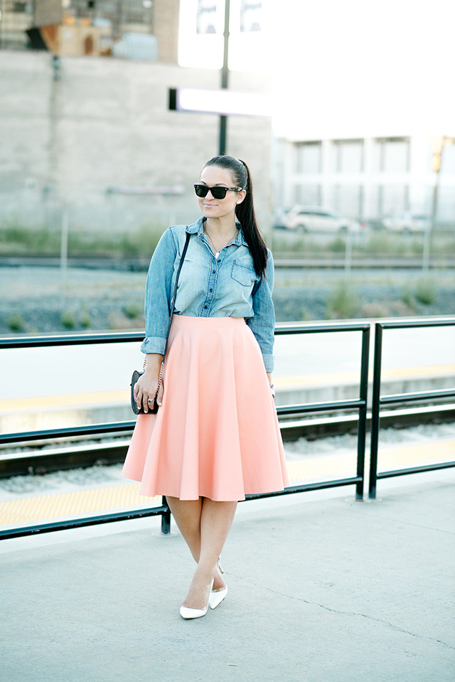Chambray Shirt and Midi Skirt