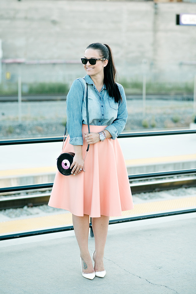 Asos Midi Skirt and Chambray Shirt