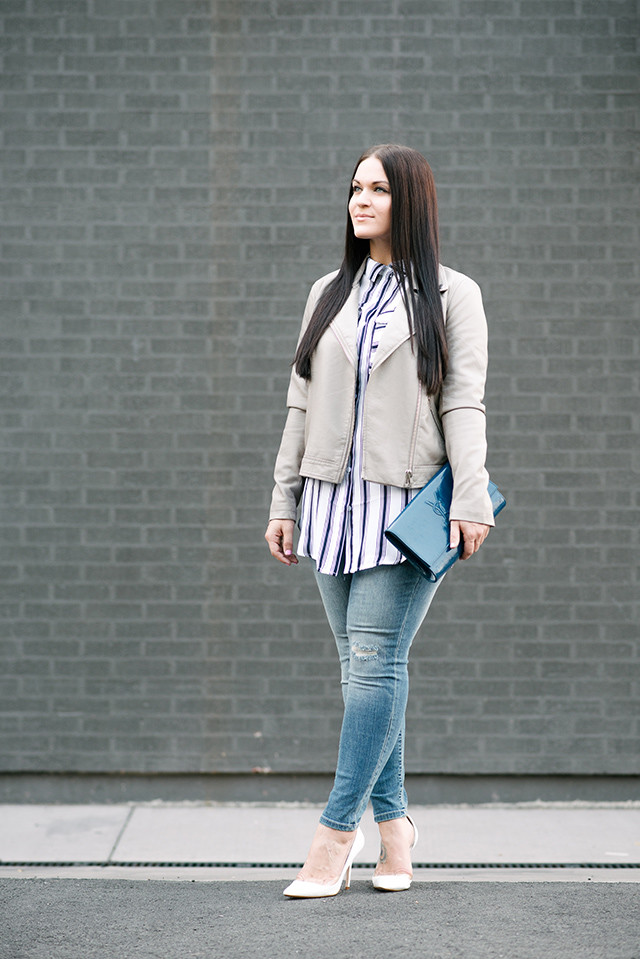 Leather Jacket and Blouse