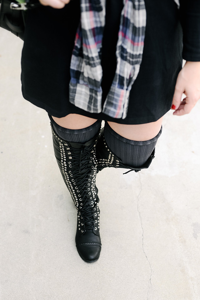 Studded Lace Up Thigh High boots