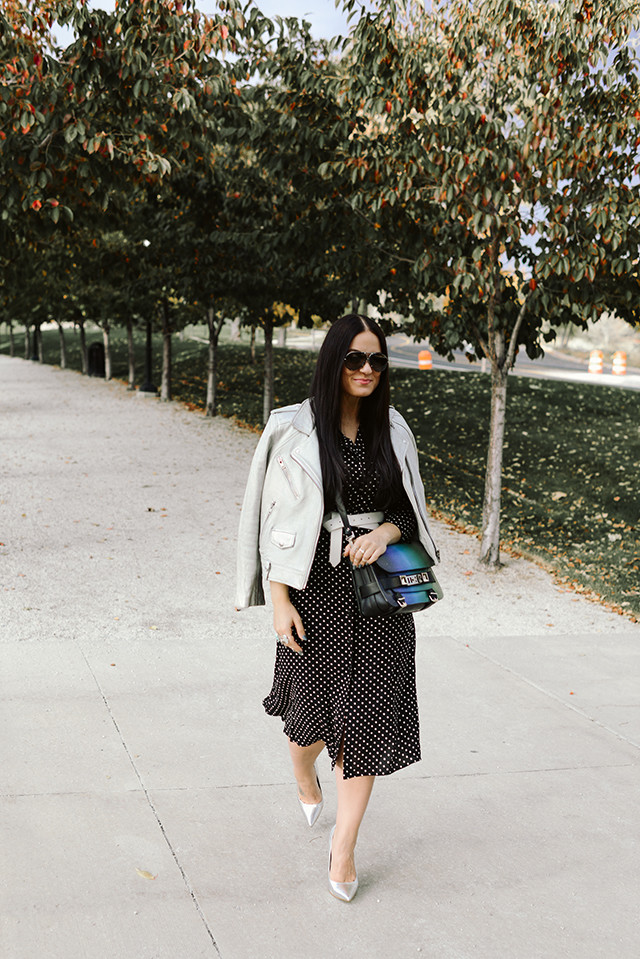 Leather Jacket and Midi Dress