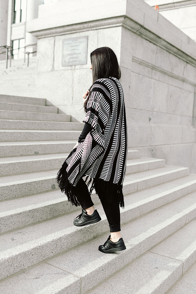 Multi-Stripe Poncho Cardigan