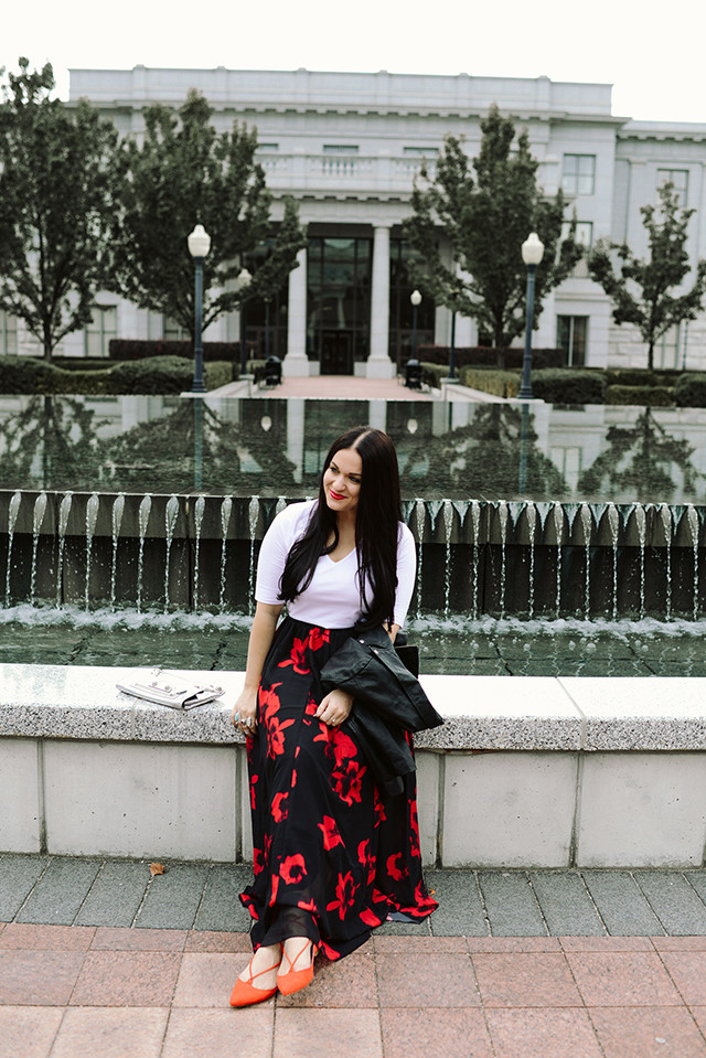 Red Floral Print Skirt