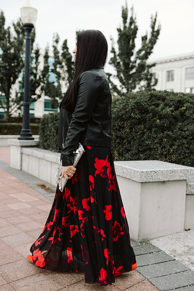 Red Floral Print Skirt