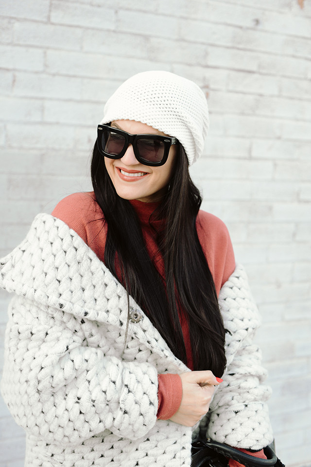 Grey Ant Sunglasses and White Beanie