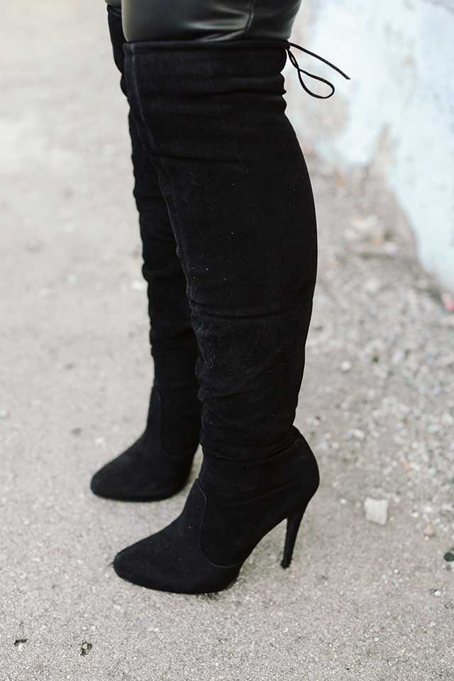 Over the knee black suede boots
