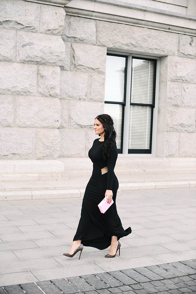 Long Sleeve Black Ball Gown