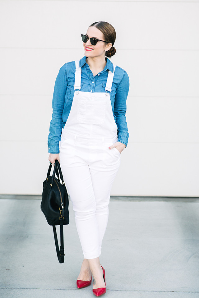 White Denim Overalls Outfit