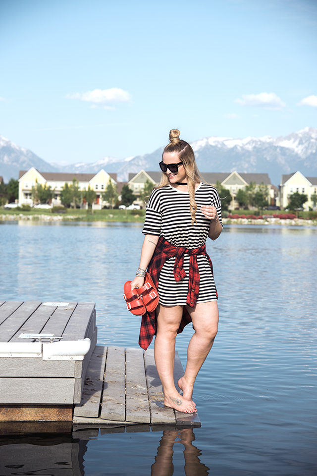 Striped Dress and Plaid Shirt