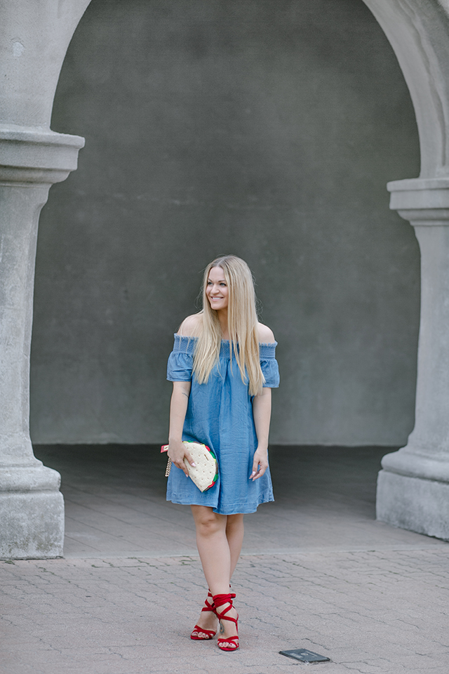 Denim off the shoulder dress