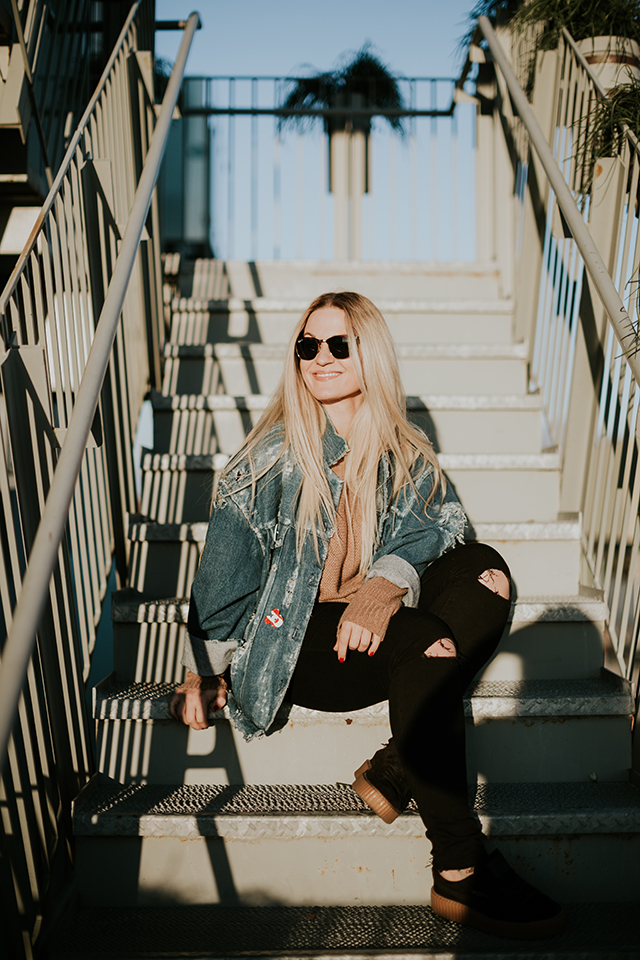 Distressed Denim Jacket Outfit